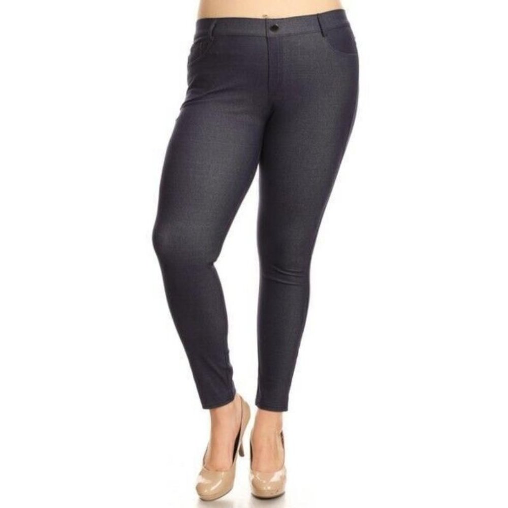 Yelete Skinny Jegging Womens Plus Size Navy Cotton Blend Mid Rise Jean Style